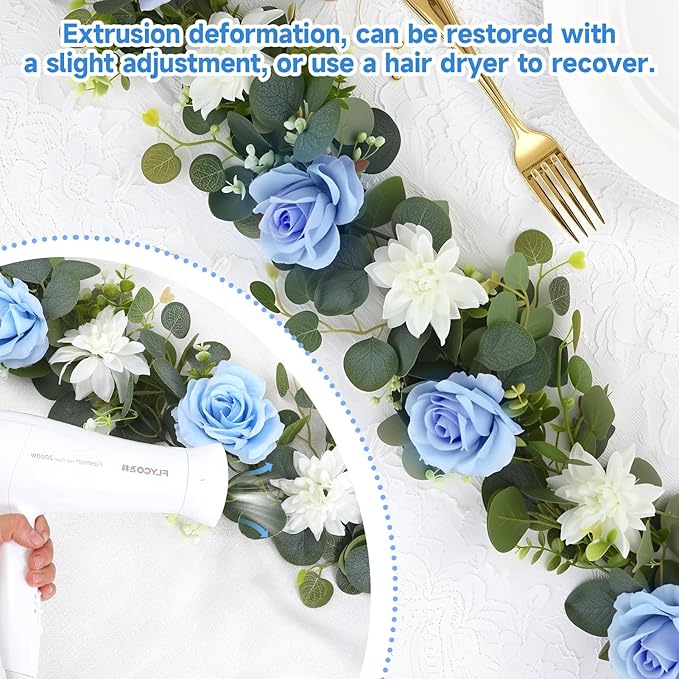 4 Pack Wedding Garland Set, Blue Rose & White Dahlia Hanging Flower Vines for Wedding Arch, Backdrop, Mantel, Home Decor (5.91ft)