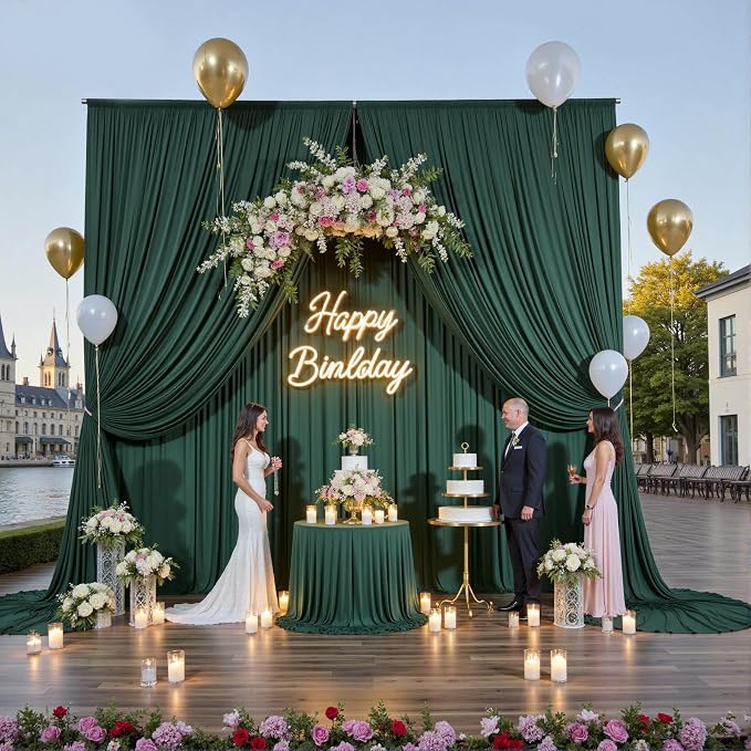 10ftx15ft Hunter Green Backdrop Curtains for Parties, Wrinkle Free Polyester Hunter Green Photo Backdrop Drapes 2 Panels 15 ft Long Back Drop Cloth for Wedding Birthday Photography Background Party