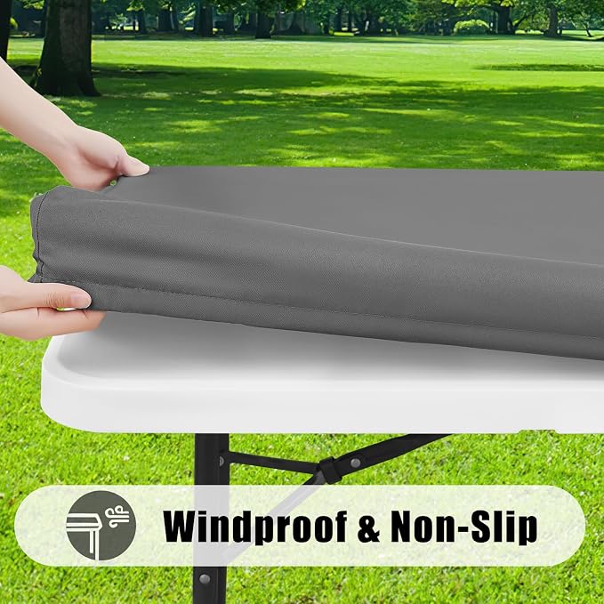Smiry 6 Pack Rectangle Picnic Table Cloth, Waterproof Elastic Fitted Tablecloths, Washable Polyester Rectangular Patio Table Cover for Camping, Indoor and Outdoor (Grey, 30"x96")