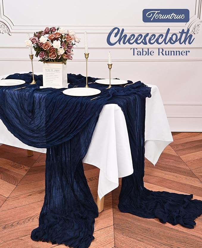 20 Pack Navy Blue Table Runner 10FT Long Cheesecloth Table Runner Cheese Cloth Gauze for Wedding Party Birthday Decoration-Navy Blue