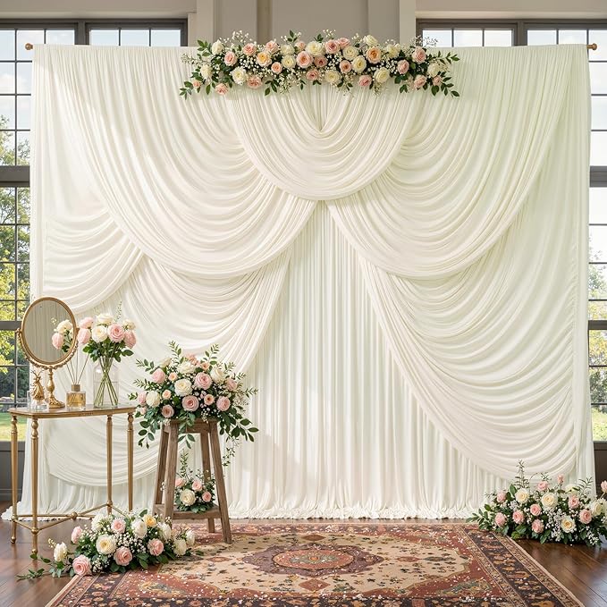 20 x 10ft Ivory Backdrop Curtains, Cream Wrinkle Free Draping Fabric Wedding Birthday Baby Bridal Shower Graduation Party Drapes for Backdrop Photography Photo Booth Background Decoration