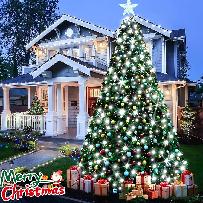 KNONEW 600ft 1500 LED Christmas String Lights Outdoor Green Wire 8 Modes & Timer Fairy Light Plug in Waterproof Patio Lights for Xmas Yard Tree Wedding Party Holiday Decorations (Cool White)