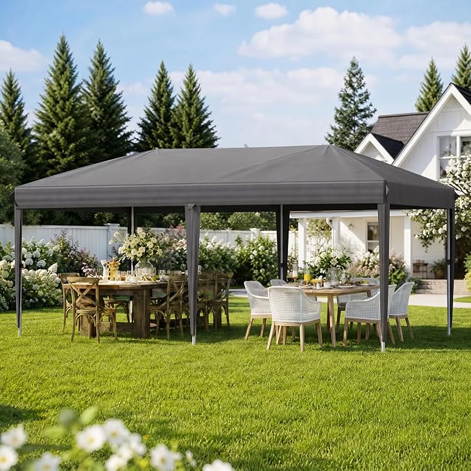 10x20 Pop Up Canopy Without Sidewalls, Instant Tent with Carry Bag, Sandbags, Height Adjustable Waterproof Outdoor Canopy, Outdoor Canopy for Events, Camping, Parties (Grey)