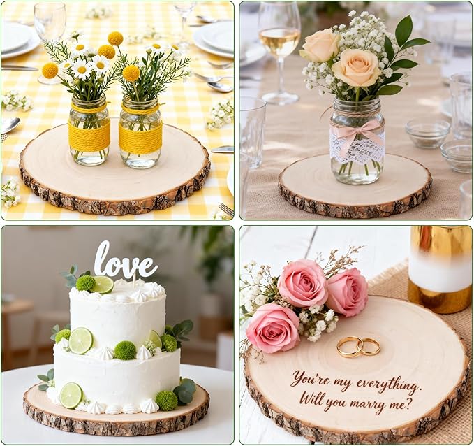 ilauke 6Pcs Wood Slices for Centerpieces, 8-9Inch Natural Wood Circles for Crafts, Natural Willow Wood Rounds Smooth Rustic Table Decor, Perfect for Wedding Decor and DIY Craft Projects