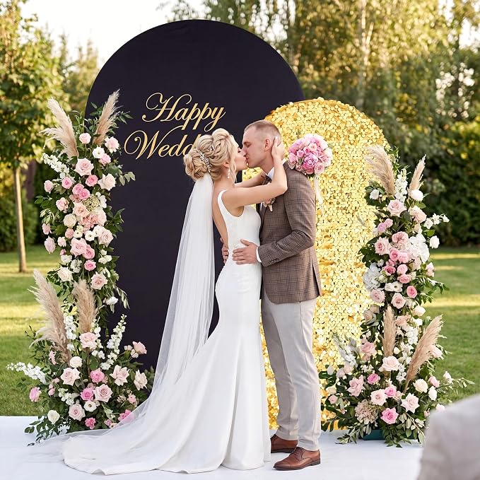 Black and Gold Arch Covers 7.2 and 6FT Sequin Arch Backdrop Cover Set of 2, Spandex Fitted Bling Sequin Arch Stand Covers for Birthday Party Ceremony Baby Shower Banquet Decoration