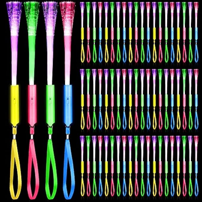 Junkin 360 Pcs Fiber Optic Wands Glow LED Light up Wand Bulk Flashing Sticks with Included Batteries for Party Favors Wedding Birthday Carnival