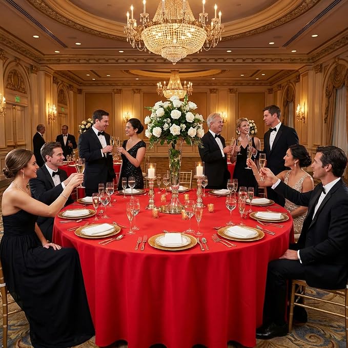8 Packs 90 Inch Red Round Tablecloth in Diameter, Washable Polyester Fabric Tablecloths, Wrinkle Resistant Table Cloth for Wedding Party Banquet Dining