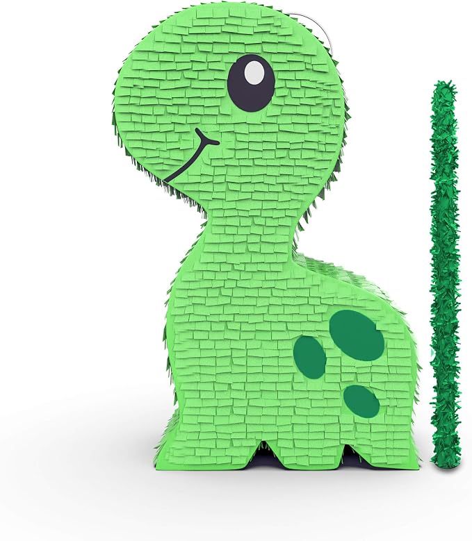 Jergrim Green Dinosaur Party Piñata with small stick – 16x11x3 inches, Perfect for Birthday Dinosaur Theme Parties, Party Decor, Roar T-rex and Jurassic kids theme decorations