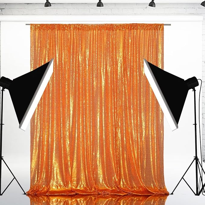 Eternal Beauty Orange Sequin Backdrop, 20x10 Ft Halloween Glitter Background Curtains for Shimmer Photography Party Wedding Birthday Back Drop Decor