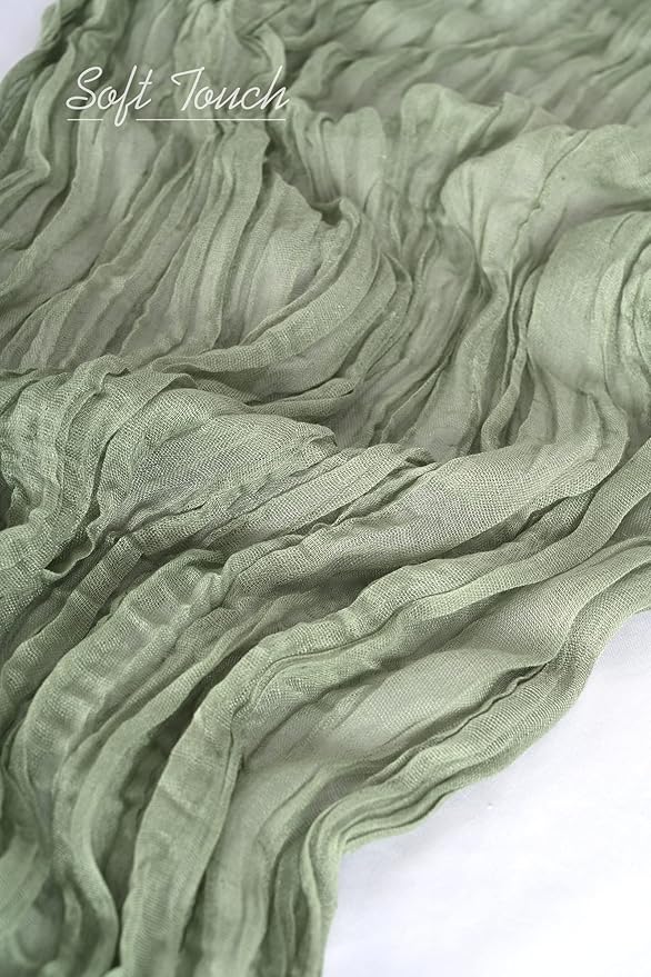 Showgeous 6 Pack Sage Green Cheesecloth Table Runner, 10FT Long Semi-Sheer Boho or Rustic Gauze Table Runner Wedding Table Decor for Wedding Arch Draping Bridal Shower Holiday Party St Patricks Day