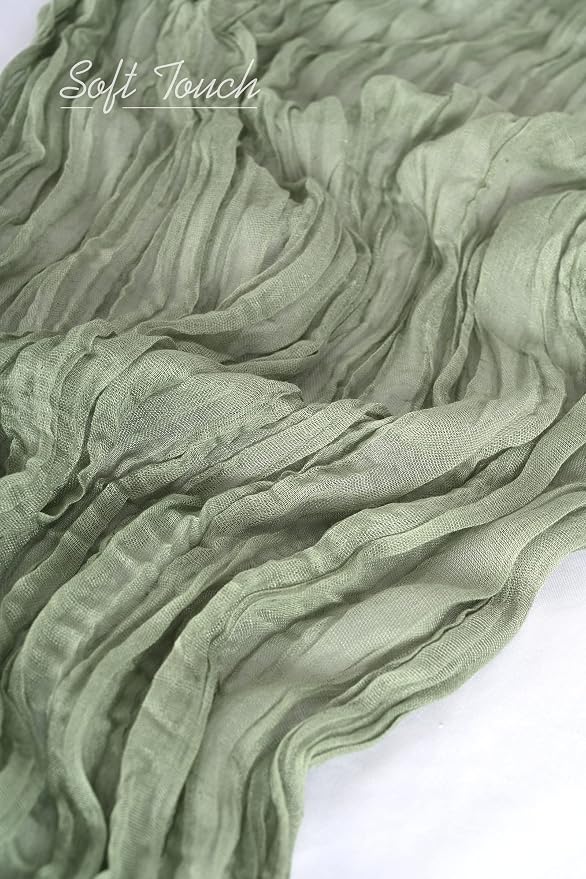 Showgeous 6 Pack Sage Green Cheesecloth Table Runner, 10FT Long Semi-Sheer Boho or Rustic Gauze Table Runner Wedding Table Decor for Wedding Arch Draping Bridal Shower Holiday Party St Patricks Day
