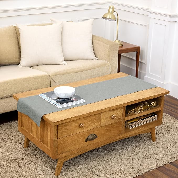 Solino Home Linen Table Runner 48 Inches - 100% Pure Linen Chambray Grey Table Runner 14 x 48 Inch Ideal for Dresser and Coffee Tables, Mothers Day - Athena