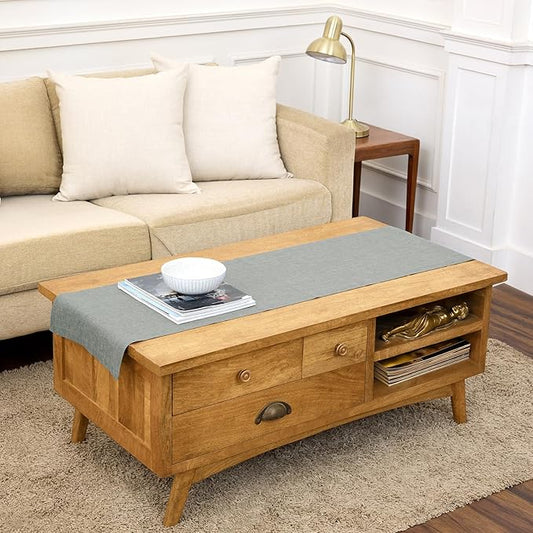Solino Home Linen Table Runner 48 Inches - 100% Pure Linen Chambray Grey Table Runner 14 x 48 Inch Ideal for Dresser and Coffee Tables, Mothers Day - Athena