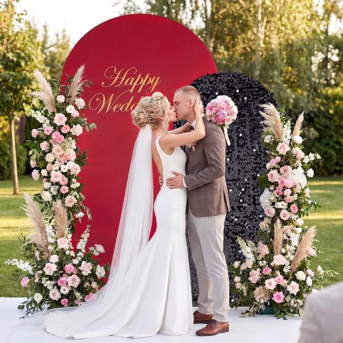 Red and Black Arch Covers 7.2 and 6FT Sequin Arch Backdrop Cover Set of 2, Spandex Fitted Bling Sequin Arch Stand Covers for Birthday Party Ceremony Baby Shower Banquet Decoration