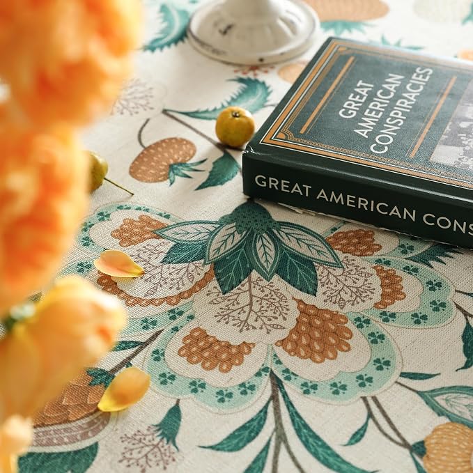 patdrea Vintage French Linen Tablecloth,Round,Diameter 67"-Tree Life | Elegant Colorful Table Cloth for Round Table,Green Floral Patterned,for Dining Room Tea Party Thanksgiving,Durable