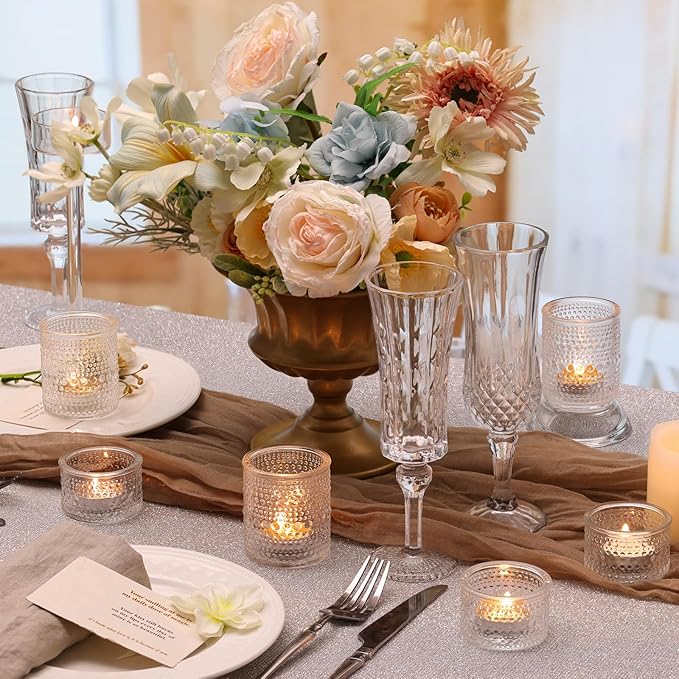 30-Pack Clear Glass Votive Candle Holders - Polka Dot Textured Tealight Holders with Mixed Heights (15 Large + 15 Small) for Wedding Centerpieces, Bridal Shower, Party & Everyday Home Decor
