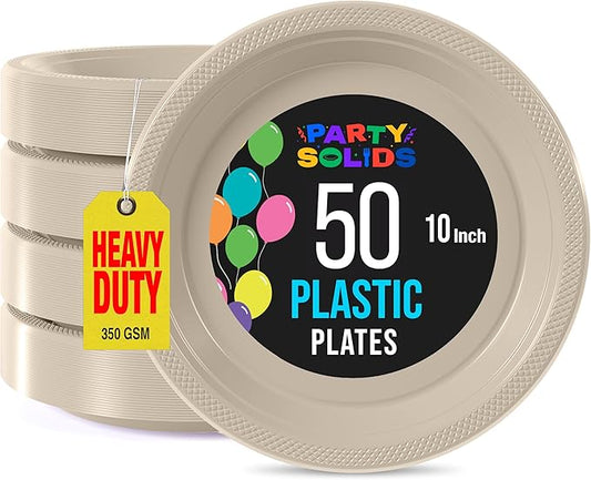 Exquisite Party Solids Ivory Plastic Plates For Party Supplies 10" Ivory Disposable Plates Heavy Duty 50 Pcs Plastic Dinnerware Sets Heavy Duty 350 GSM Disposable Dinnerware Set