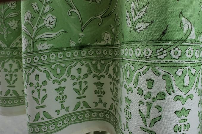 Ridhi Round Tablecloth Hand Block Print 100% Cotton Reusable Pear Green 60 Inch Table Cover Decorative Everyday Use for Dining, Home, Party, Wedding, Farmhouse, Party Gift for Spring, Mother's Day