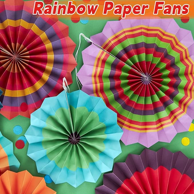 SUNBEAUTY 9 Pcs Colorful Mexican Fiesta Hanging Paper Fans Decorations Paper Fans for Cinco de Mayo Decorations Flower Hanging Mexican Theme Party Decor for Taco Nights Fiesta Party Carnivals