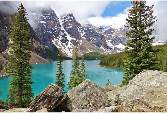 Mountain Lake Backdrop Banff National Park Moraine Lake Background Canadian Huge Rocks Snow Mountains Pine Trees Forest Photography Background Mountains Turquoise Water Backgrounds Props 15x10ft