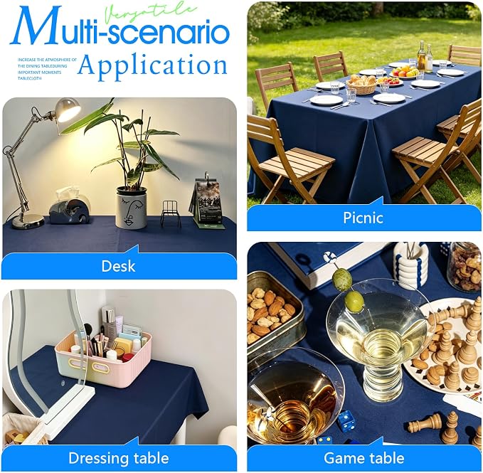 WIGENIUS 2 Pack Blue Table Cloth Rectangle Tablecloths 70X120 Inch,Polyester Table Cloth for 8 Foot Rectangle Tables,Wrinkle Resistant Washable Fabric Table Covers for Party,Wedding Banquet