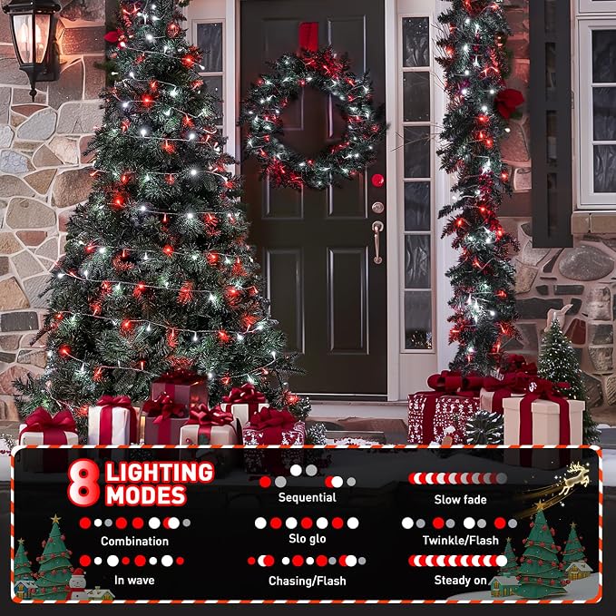 JMEXSUSS 200 LED Red and White String Lights Indoor Outdoor, 66ft Christmas Lights Indoor Clear Wire Plug in for Bedroom Tree Christmas Graduation Party Decorations