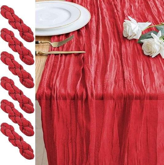 6PCS Table Runner Cheesecloth 10FT Red Boho Gauze Cheese Cloth Rustic Sheer Table Runners for Wedding Birthday Bridal Baby Shower Party Decoration