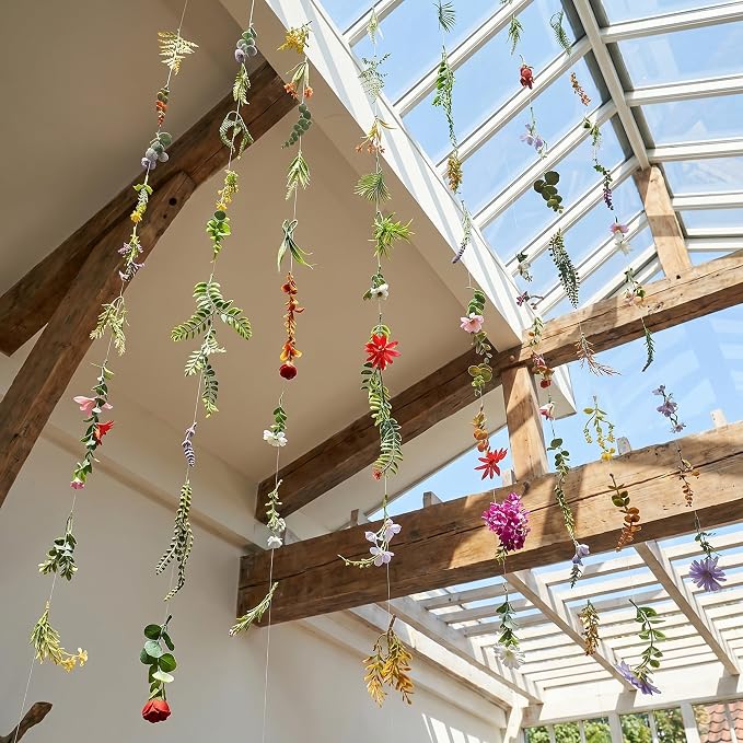 Suncalla 12 Pcs 70.8 ft Wildflower Garland Pre Strung Artificial Hanging Flower Vine Backdrop Decor from Ceiling Floating Silk Floral Garland for Garden Wedding Bridal Shower(Wildflower,Multicolor)