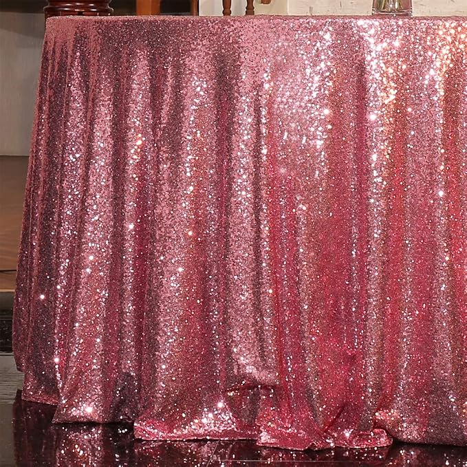 Juya Delight 120-Inch Round Fuchsia Pink Sequin Tablecloth for Wedding Birthday Party Festival Ceremony Dessert Table