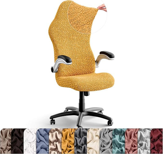 PAULATO BY GA.I.CO. Office & Gaming Chair Slipcover - Stretch Computer Desk Chair Cover with Zipper - Fabric Slipcovers - 1-Piece Form Fit Cover - Microfibra Collection - Mango (Office Chairs)