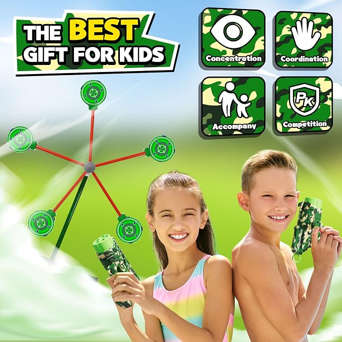 Rocket Shooting Games Toys with Rotating Target 2 Toy Guns 20 Foam Darts Kids Outdoor Toys for Boys Age 5 6 7 8 9 10+ Year Old Carnival Games Compatible with Nerf Guns (Green)