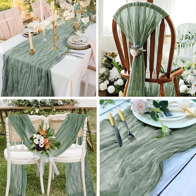 8 Pack Sage Green Cheesecloth Table Runner 21x120 Inch Gauze Table Runners Reusable Polyester 10ft Boho Rustic Cheese Cloth Table Runner for Wedding Party Baby Shower