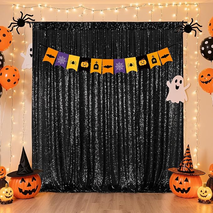 Poise3EHome Black Sequin Backdrop, 7FT x 7FT Black Sequin Photography Backdrop Curtain for Party Decoration