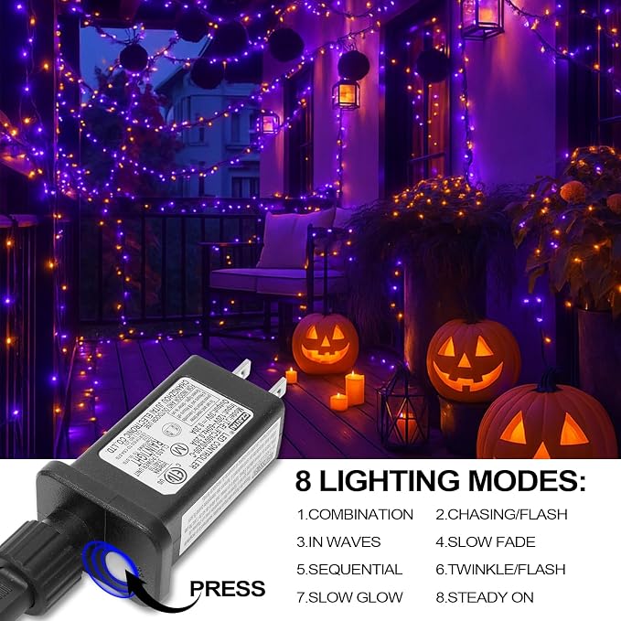 Halloween Lights - 98ft 2 Pack 150 Count Connectable Waterproof LED Fairy Lights Bulbs for Indoor Outdoor Halloween Tree Wedding Autumn Party Decor (Orange & Purple, 150 Count - 2 Pack)
