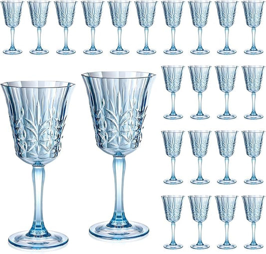 10oz blue plastic wine glasses goblets stemmed wine glasses set of 24 Shatterproof and Reusable crystal glasses set for Wedding Reception Grand Event Party Ceremony