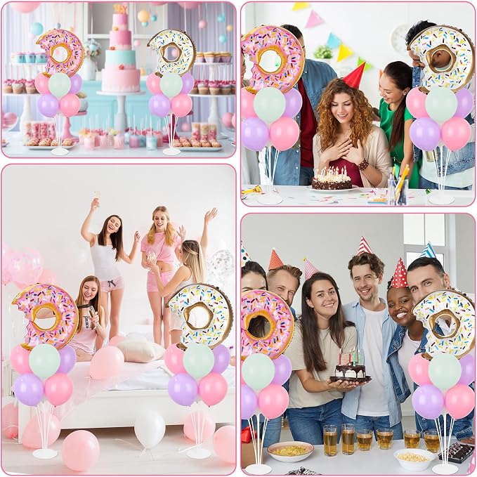 Donut Party Balloons Stand Kit 2 Sets with 2 Donuts Foil Balloons Sweet Donut 1st Party Balloon Centerpieces for Tables for Doughnut Theme Birthday Decorations