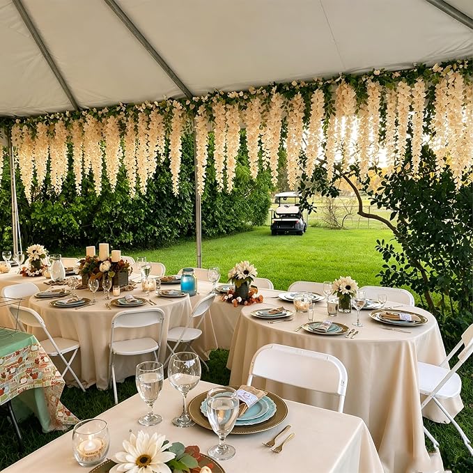Artificial Wisteria Hanging Flowers Fake Wisteria Flower Garland Silk Vines Rattan Decor for Home Wedding Arch Wall Garden Greenery Bedroom Outdoor Office Party Decoration (12, Champagne)