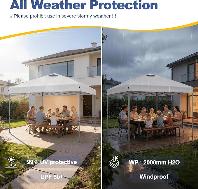 Explore Land 10x10 Pop Up Canopy with One Push Setup Heavy Duty Outdoor Sun Shade Tent for Beach,Camping,Events,Parties(White)