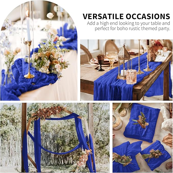 6 Pack Royal Blue Table Runner, Cheesecloth Table Runner Long Romantic Semi Sheer Rustic Boho Gauze Table Runners for Wedding Bridal Shower Birthday Party Decorations(17.7×108 Inch)