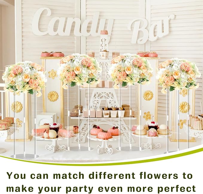 Teenyyou 10 Pcs 20 Inch Tall Acrylic Vase Wedding Centerpieces Clear Flower Stand Acrylic Centerpiece Stand Floral Vase Elegant Display Holder for Wedding Birthday Party Table Decorations