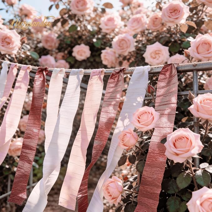 Rose Gold Wedding Decorations - 15 PCS Tissue Paper Pom Poms + 8 Rolls Rose Gold Crepe Paper Streamers for Engagement Party Wedding Birthday Bridal Shower Bachelorette