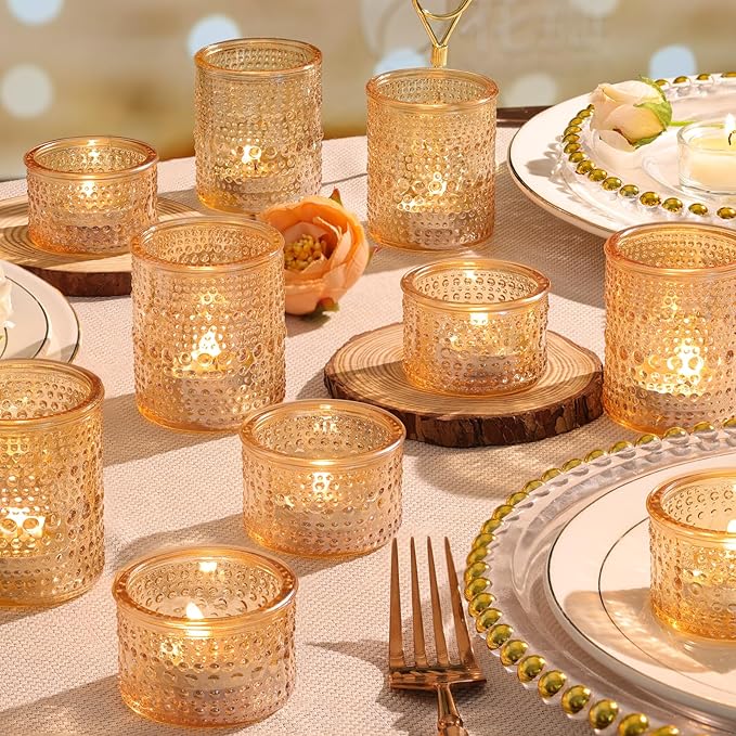 30 Pack Gold Polka Dot Glass Votive Candle Holders, Tealight Candle Holders for Gold Centerpieces, Wedding Table Decor, Bridal Shower, Party & Home Decor