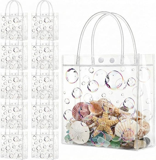 Sweetude 24pcs Clear Party Favor Bags PVC Plastic Gift Bags with Handles Party Favor Pattern for Candy Snack Birthday Baby Shower Supplies (Bubbles)
