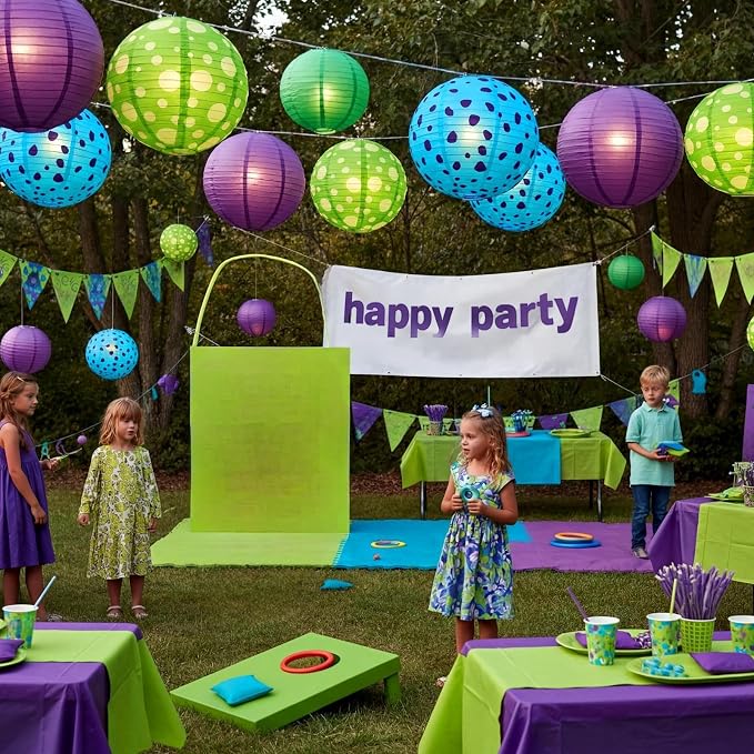 Weysat 12pcs Monster Theme Hanging Paper Lanterns Spot Monster Theme Blue Green and Purple Round Lantern Decorations Birthday Party Supplies for Birthday Party Shower Classroom Home Decor Supplies