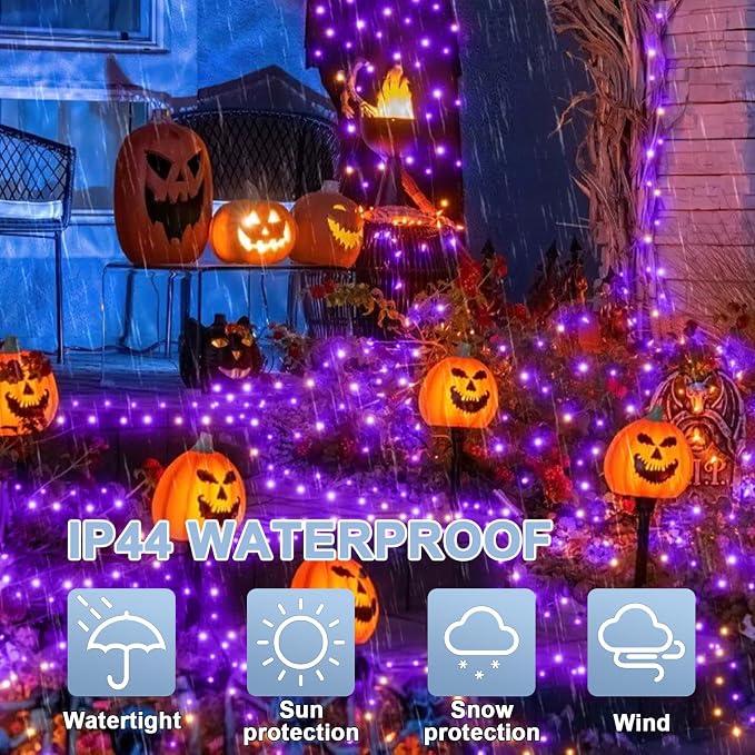LAMPHOME 99ft 300LED Light Purple String Lights, Clear Wire 16 Modes LED Halloween Lights, Waterproof Indoor Outdoor Purple Christmas Lights Plug in, Halloween Bedroom Garden Party Decor