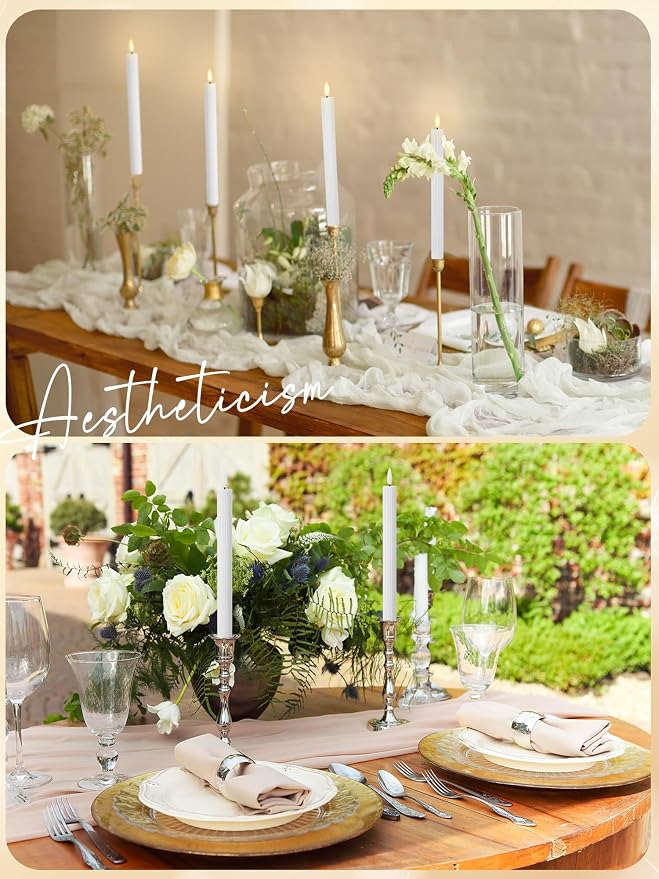 Funtery 48 Pcs Flameless LED Taper Candles Battery Operated Candles Bulk Realistic LED Candlesticks Flickering for Wedding Church Party Home Decor(White,10 Inch,Elegant Style)