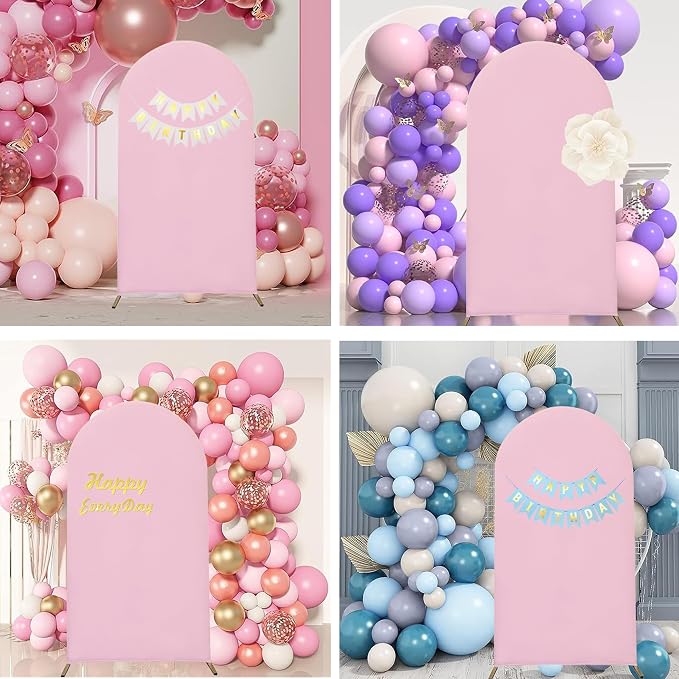 HAINARverS Wedding Arch Cover 7.2FT Spandex Fitted Stretchy Arch Stand Covers,2 Sided Round Top Chiara Backdrop Cover for Birthday Party Ceremony Banquet Baby Shower Arch Decoration(Pink)