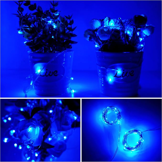 Fairy Lights Battery Operated 100 LED 33 ft Twinkle Starry Firefly LED String Lights with Timer 8 Modes Remote Waterproof for Christmas Party Bedroom Wedding 4 Pack (Blue)