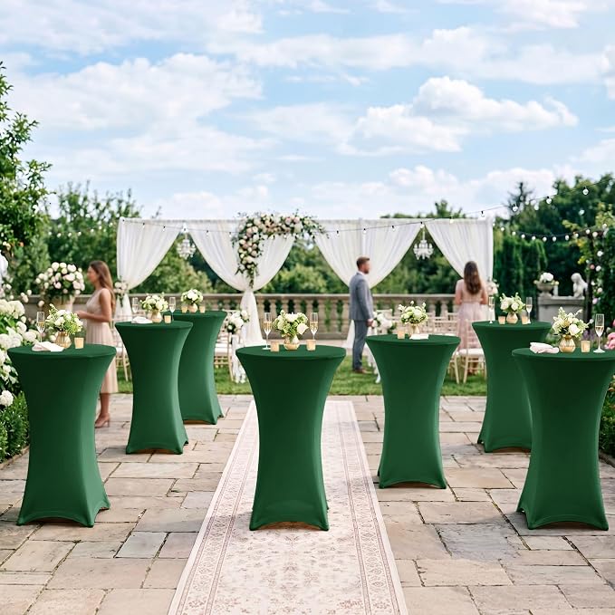 Cocktail Table Covers-Spandex Round High Top Table Cloths 6 Pack 32x43 Inch-Hunter Green Stretch Fitted Christmas Tablecloth for Pub Bistro Highboy Party Event Banquet Height Satnding Tables