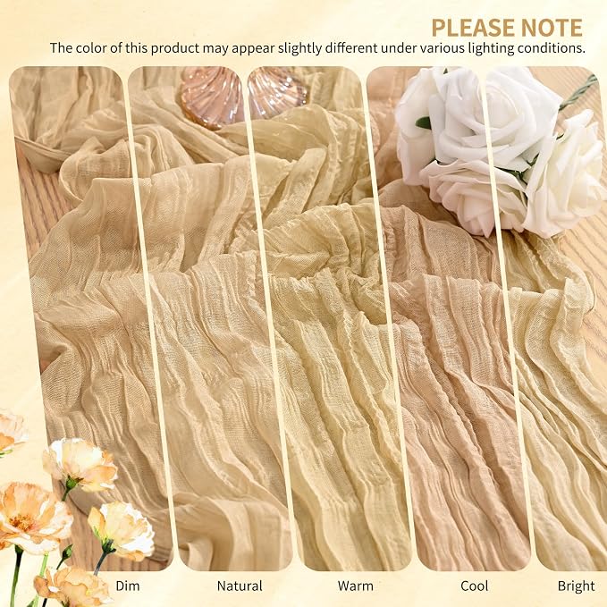 10 Pack Nude Cheesecloth Table Runner 10FT Boho Gauze Cheese Cloth Table Runners Romantic Rustic Sheer Table Decorations for Wedding Party Baby Shower Birthday Holiday Home